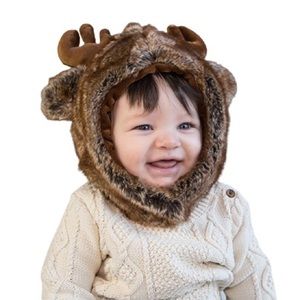 0-3M Moose Antler Faux Fur Baby Novelty Hat NWOT